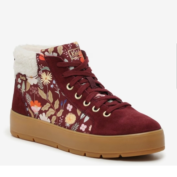 Keds Shoes - Keds Women's Burgundy Floral High-Top Sneakers